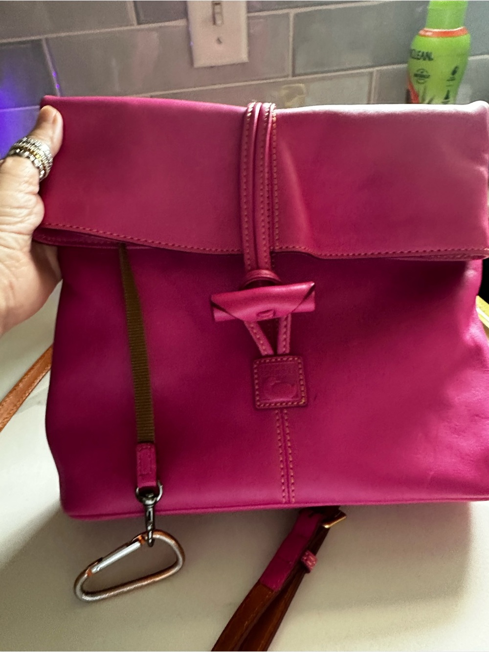 Women's Dooney &Bourke Hot Pink Leather Fold-Over Cross Body bag - Picture 2 of 14